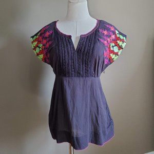 Floreat cap sleeve top w/ embroidery and sequins